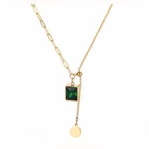 14k Emerald Necklace adjustable slide chain